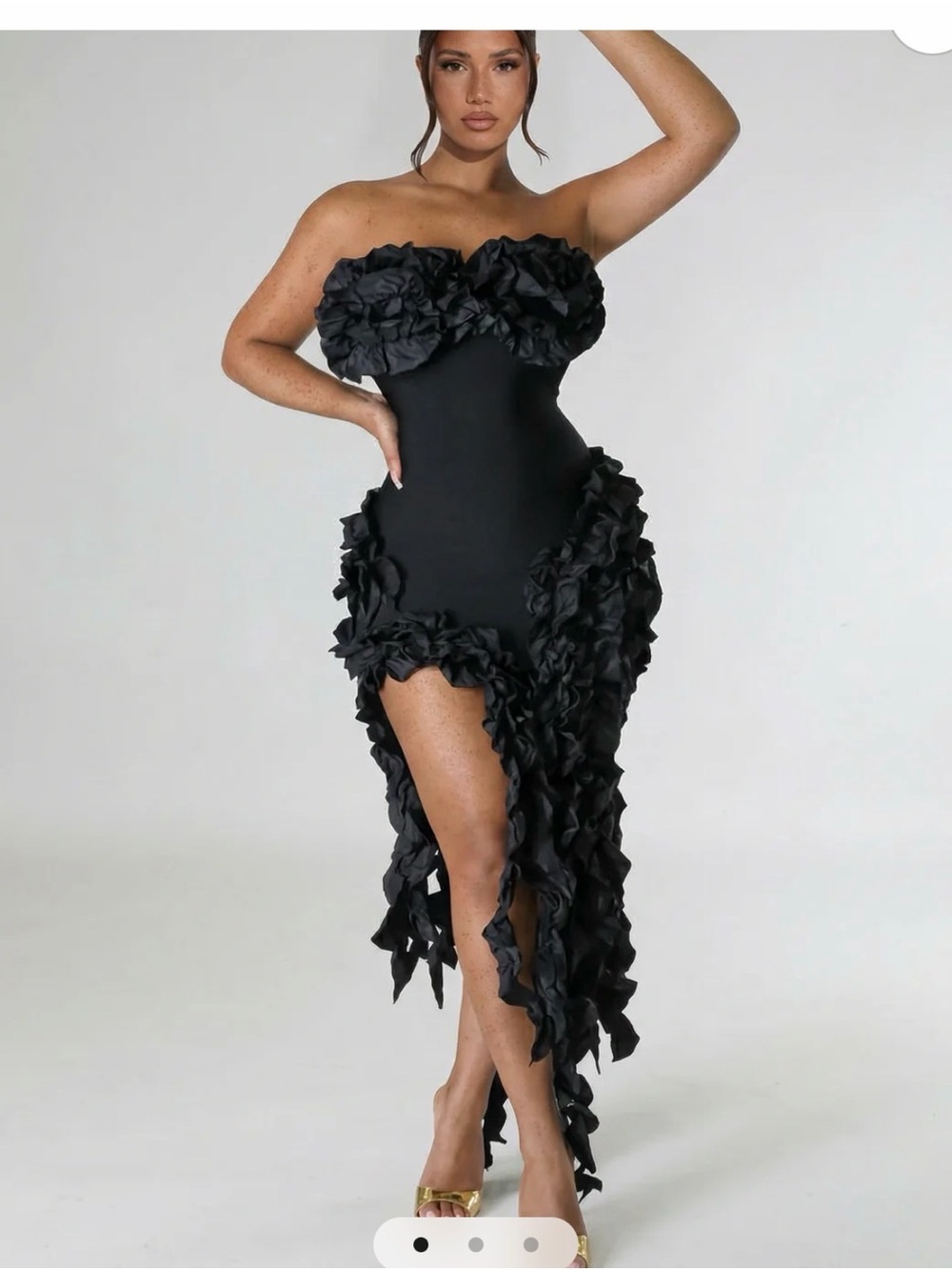 Fashion Nova Black Strapless bandage Ruffle High-Low Dress